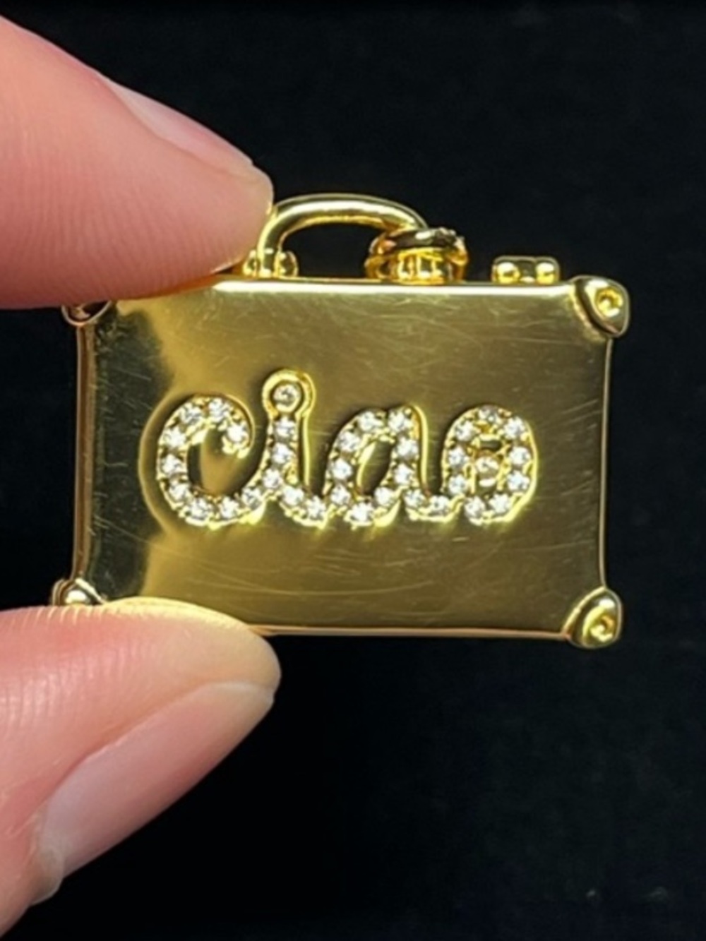 New Hillberg & Berk “ciao” luggage pendant 925 sterling and 14K gold plating